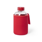Garrafa de vidro com bolsa colorida de softshell 600ml Softshell cor vermelho primeira vista