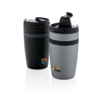 Copos térmicos compactos com banda de silicone 280ml Strip cor preto vista vários com logo