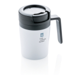 Caneca térmica promocional pequena anti-gotas com pega 160ml Coffee cor branco vista com logo