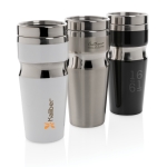 Copos térmicos de aço e plástico com design ergonómico 350ml Contour cor preto vista vários com logo