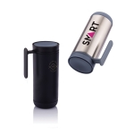 Caneca pequena térmica anti-gotas com abertura de um toque 225ml Click cor preto vista vários com logo
