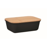 Lancheira corporativa com tampa de bambu com logotipo 1L Mix Bamboo cor preto