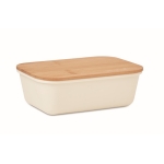 Lancheira corporativa com tampa de bambu com logotipo 1L Mix Bamboo cor bege