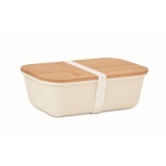 Lancheira corporativa com tampa de bambu com logotipo 1L Mix Bamboo cor bege terceira vista