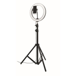 Ring light LED personalizado com tripé e suporte para telemóvel Stories cor preto quarta vista
