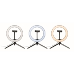 Ring light LED personalizado com tripé e suporte para telemóvel Stories cor preto