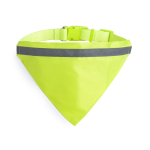 Coleira refletora tipo bandana para cães impressa com logótipo Trevor cor amarelo fluorescente primeira vista