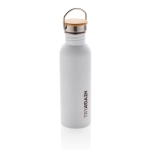 Garrafa de aço de parede única com tampa e pega 700ml Clip Neck cor branco vista com logo