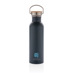 Garrafa de aço de parede única com tampa e pega 700ml Clip Neck cor azul-escuro vista com logo