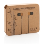 Auscultadores promocionais de bambu com pontas magnéticas Bamboo cor preto segunda vista com caixa