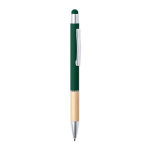 Caneta táctil de alumínio e bambu gravada com logo tinta azul Touch cor verde-escuro primeira vista
