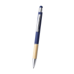 Caneta táctil de alumínio e bambu gravada com logo tinta azul Touch terceira vista