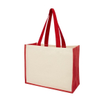 Sacos publicitários de juta e lona com interior laminado Jute Beach cor vermelho
