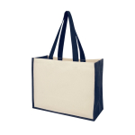 Sacos publicitários de juta e lona com interior laminado Jute Beach cor azul-marinho
