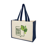Sacos publicitários de juta e lona com interior laminado Jute Beach cor azul-marinho vista impressão serigrafia
