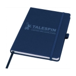 Caderno reciclado corporativo, folhas A5 pautadas Marksman® Honhua cor azul-marinho vista impressão serigrafia