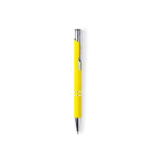 Caneta para empresa de metal com borracha e tinta azul cor amarelo primeira vista