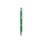 Caneta para empresa de metal com borracha e tinta azul cor verde primeira vista