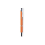 Caneta para empresa de metal com borracha e tinta azul cor cor-de-laranja primeira vista