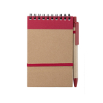 Bloco de notas com caneta de cartão, folhas A6 pautadas EcoSpiral cor vermelho sexta vista