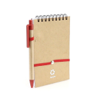 Bloco de notas com caneta de cartão, folhas A6 pautadas EcoSpiral cor vermelho primeira vista