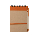 Bloco de notas com caneta de cartão, folhas A6 pautadas EcoSpiral cor cor-de-laranja primeira vista