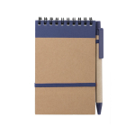 Bloco de notas com caneta de cartão, folhas A6 pautadas EcoSpiral cor azul-marinho primeira vista