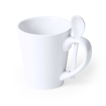 Canecas impressas com imagem circular e colher de 350ml Sublimcon cor branco primeira vista