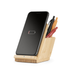 Carregador com suporte para telemóvel e porta-lápis em bambu Desk cor natural quarta vista