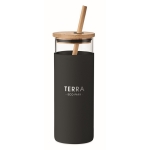 Copo de vidro de 450ml com capa de silicone e palha Crystal Straw cor preto vista principal