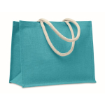 Saco para compras ou para a praia com alças curtas Jute Ibiza cor turquesa terceira vista