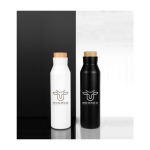 Garrafa de aço publicitária com tampa de bambu 600ml Avenue Park cor preto imagem com logo