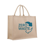 Saco de juta personalizado, interior laminado e alças curtas Jute Shop cor natural imagem com logo
