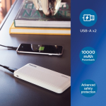 Power bank publicitário longa duração com USB dual 10.000 mAh Philips cor branco vista de ambiente