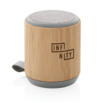 Coluna de som de bambu natural e de tecido com logotipo Remembers cor castanho vista com logo