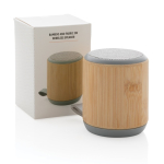 Coluna de som de bambu natural e de tecido com logotipo Remembers cor castanho vista com caixa