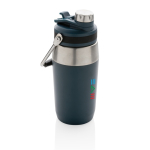 Garrafa de aço para excursão com tampa de dupla função 500ml Slender cor azul-marinho vista com logo