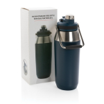Garrafa térmica grande com tampa com palhinha para excursão 1L Slender cor azul-marinho vista com caixa