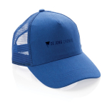 Boné tipo camionista sustentável de algodão com rede Eco Mesh cor azul vista com logo