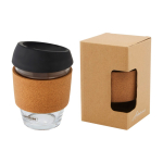 Copo de vidro com pega de cortiça de 360ml Takeaway Cork Grip cor preto vista impressão tampografia
