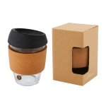 Copo de vidro com pega de cortiça de 360ml Takeaway Cork Grip cor preto segunda vista impressão com tampografia