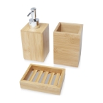 Kit de três acessórios de bambu para banho com logótipo Bamboo cor natural segunda vista frontal
