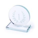 Placa-troféu de vencedor com forma redonda e logo Round Winner cor transparente primeira vista