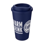 Copo para levar de plástico isolamento duplo 350ml Takeaway Americano cor azul-escuro vista com logo