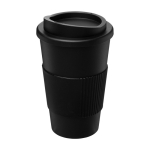 Copo de plástico com isolamento 350ml Takeaway, pega estilo Americano cor preto segunda vista frontal