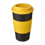 Copo de plástico com isolamento 350ml Takeaway, pega estilo Americano cor amarelo segunda vista frontal