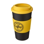 Copo de plástico com isolamento 350ml Takeaway, pega estilo Americano cor amarelo vista impressão serigrafia