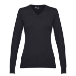 Camisola para mulher com decote em V em algodão 220 g/m2 THC Milan cor preto