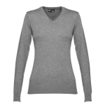 Camisola para mulher com decote em V em algodão 220 g/m2 THC Milan cor cinzento mesclado primeira vista