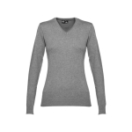 Camisola para mulher com decote em V em algodão 220 g/m2 THC Milan cor cinzento mesclado